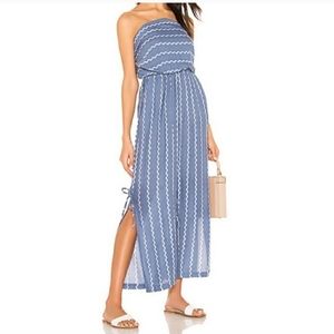Tiare Hawaii Osaka Blue Chevron Stripe Strapless Wide Leg Jumpsuit Size Small